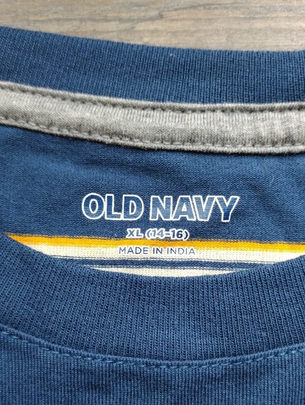 Old Navy Navy and Tan Striped Long-Sleeve Tee